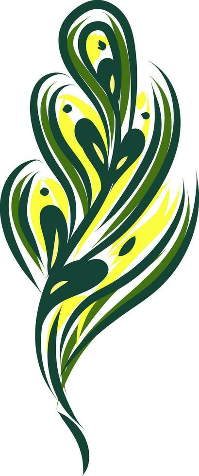 Painting of green and yellow feather vector or color illustration