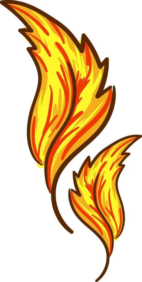 Yellow and red feather vector or color illustration