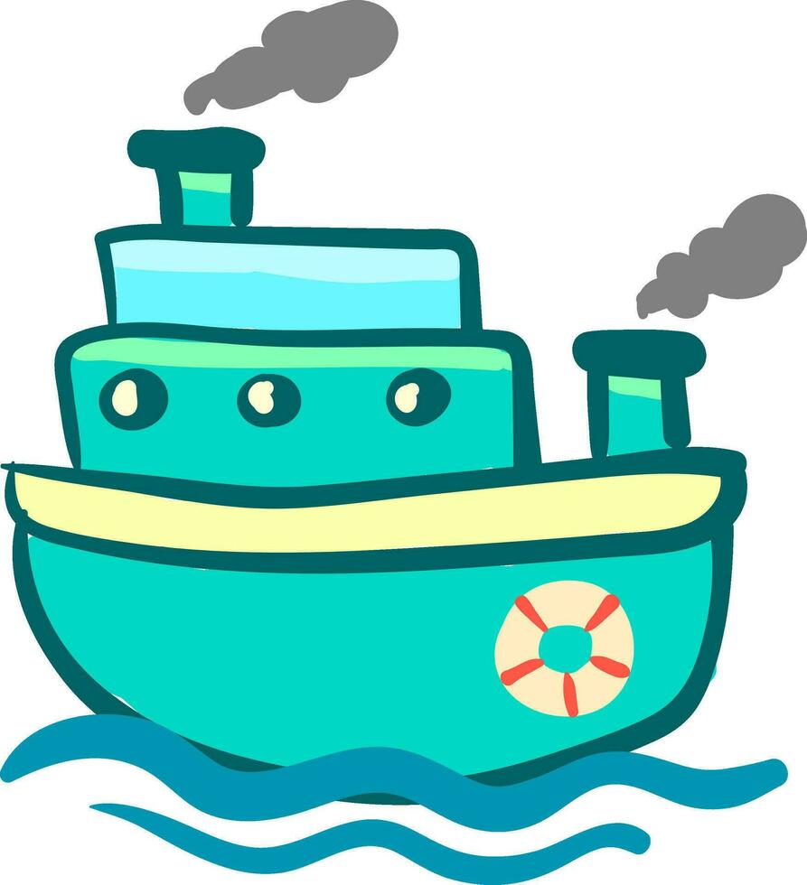 Blue triple storied steam ship vector or color illustration