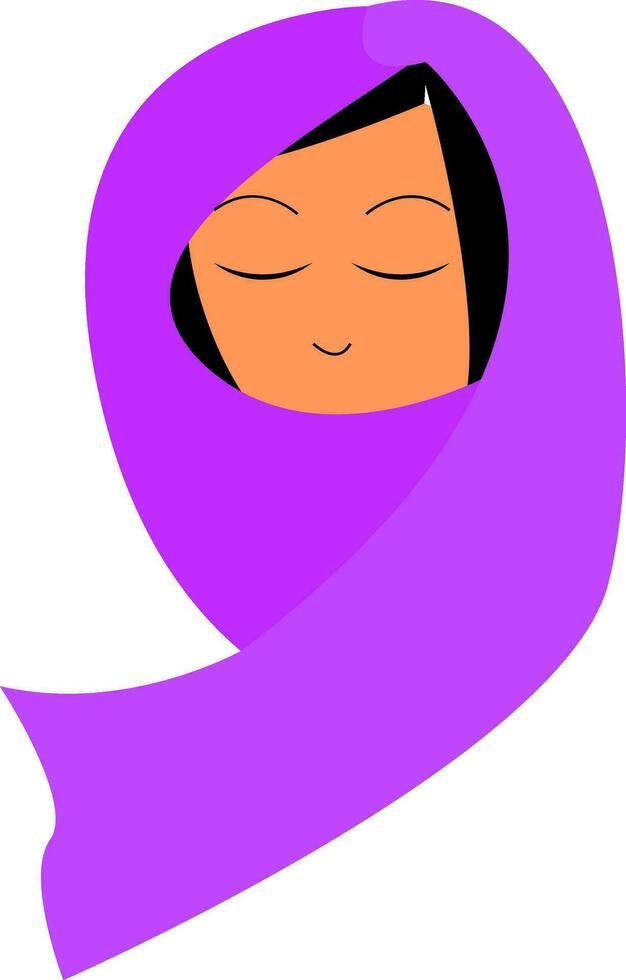 A Arabian lady covered in purple headscarf vector or color illustration