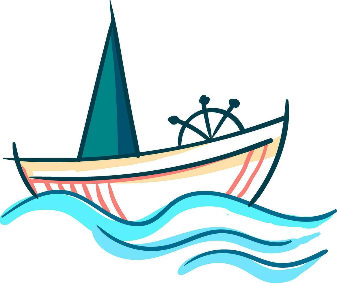 A sailing boat with ship wheel vector or color illustration