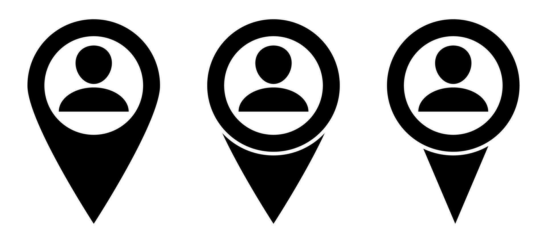 Set of map pointer with user icon. Person location icon. Vector Illustration.