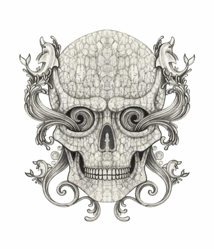 Skull head surrealist design by hand pencil drawing. vector