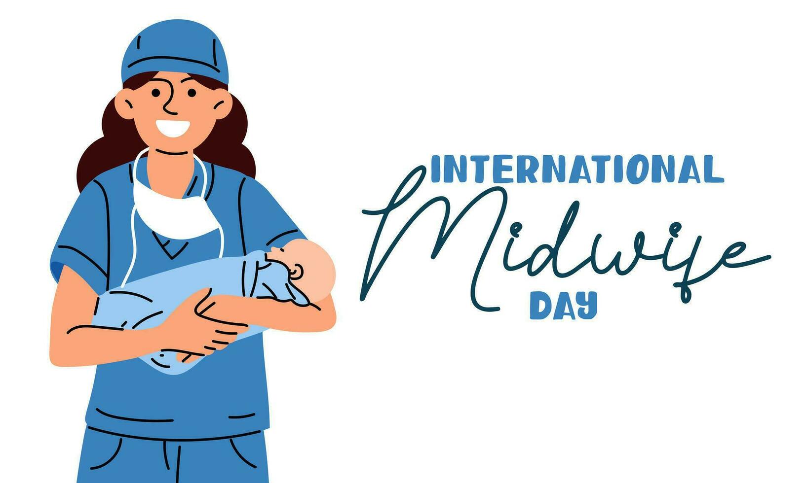 el internacional día de parteras es celebrado anualmente en mayo 5. un Partera es un médico profesional quien se preocupa para madres y recién nacidos durante parto. el enfermero es un Partera con un chico. vector