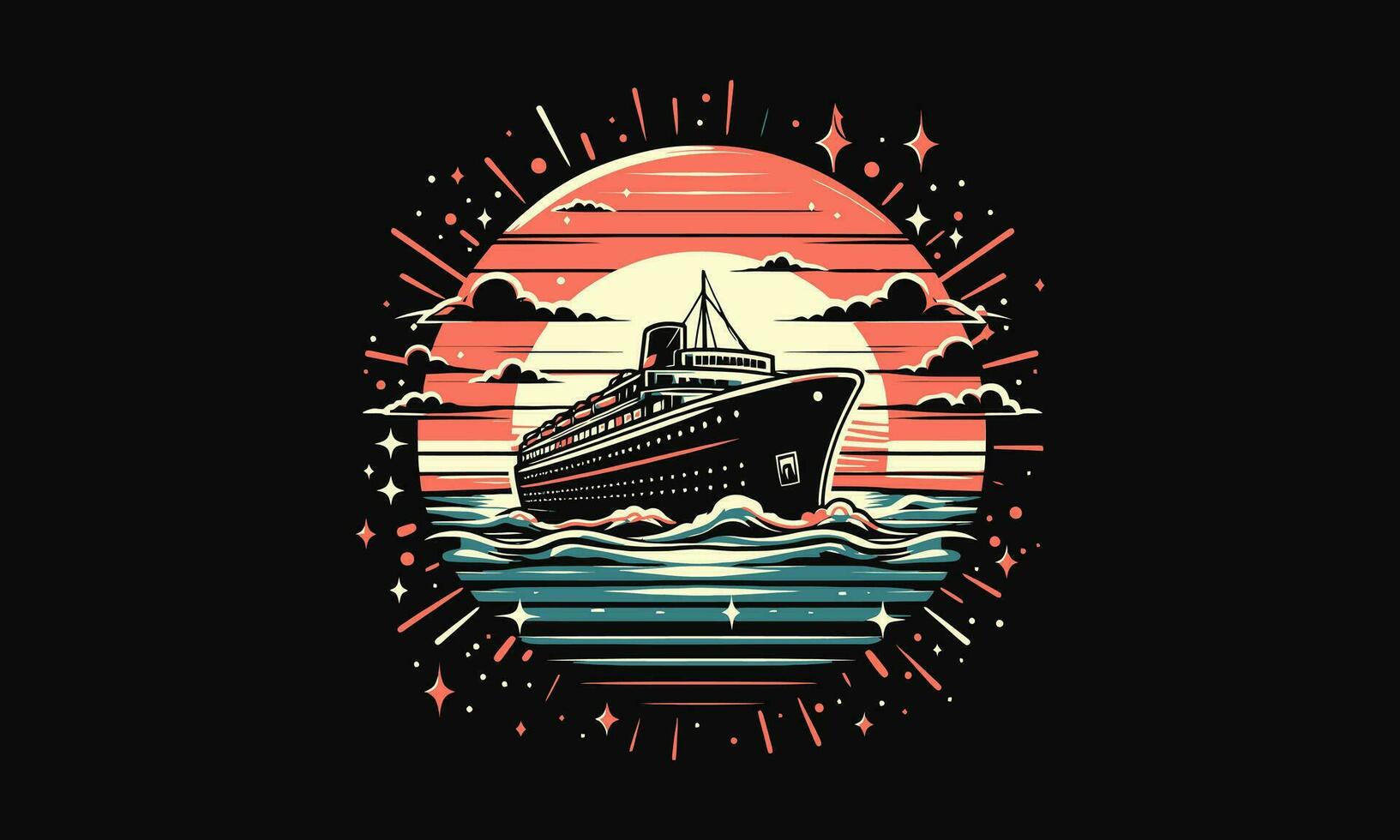 big ship on sea sunset vector artwork flat design