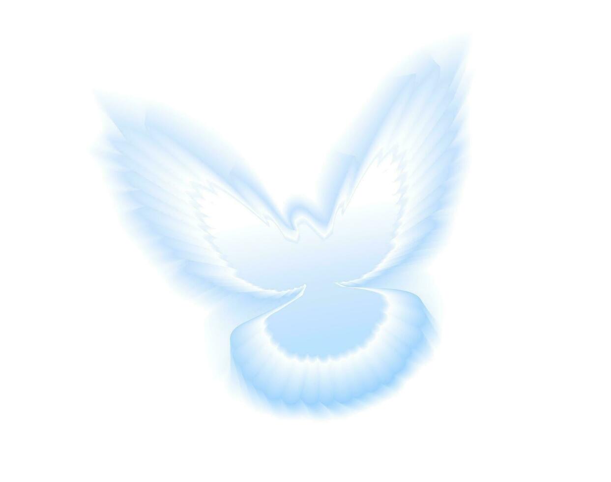 un volador Paloma con un aura. azul antecedentes con brillante rayos Pascua de Resurrección. el símbolo de pureza. cristiano fe. santo espíritu. vector ilustración