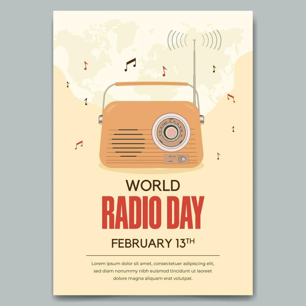 mundo radio día febrero 13 póster con radio ilustración en aislado antecedentes vector