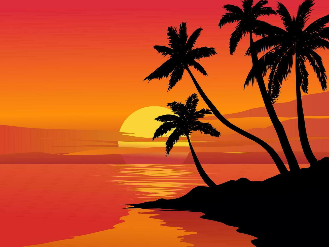 Glowing calm sunset in tropical beach vector