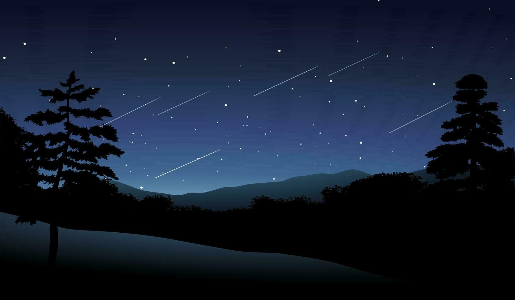 Night scene landscape with meteor showers and stars vector