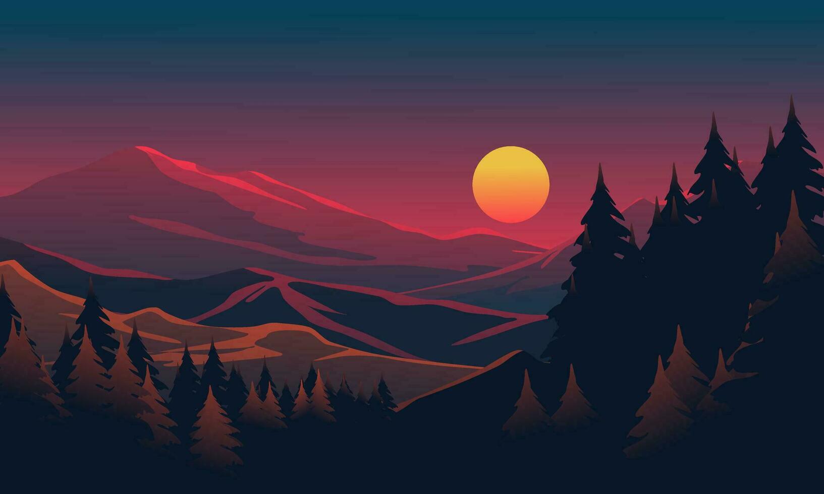 Glowing sunset at mountain vector