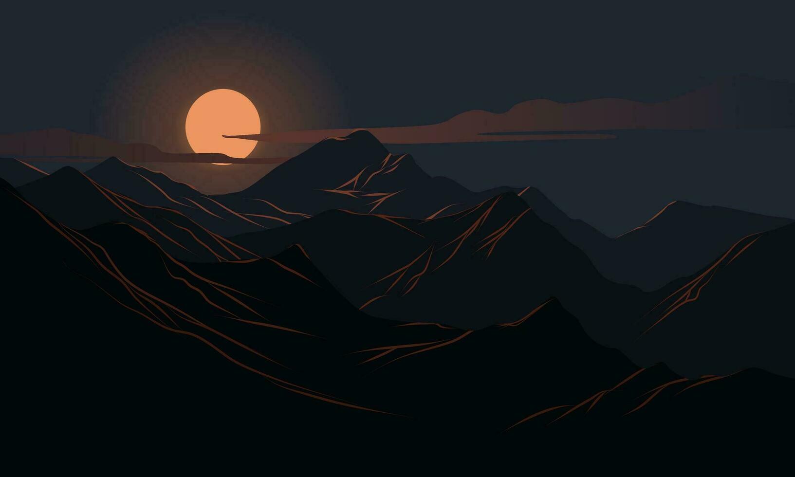 Full moon over mountain range vector