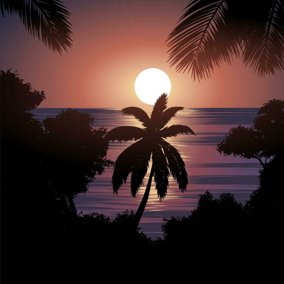 Sea sunset landscape withtropical forest vector