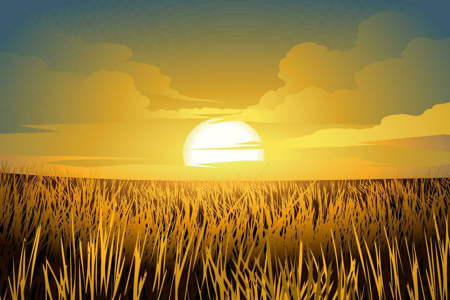 Sunset landscape with sunlight through the reeds vector