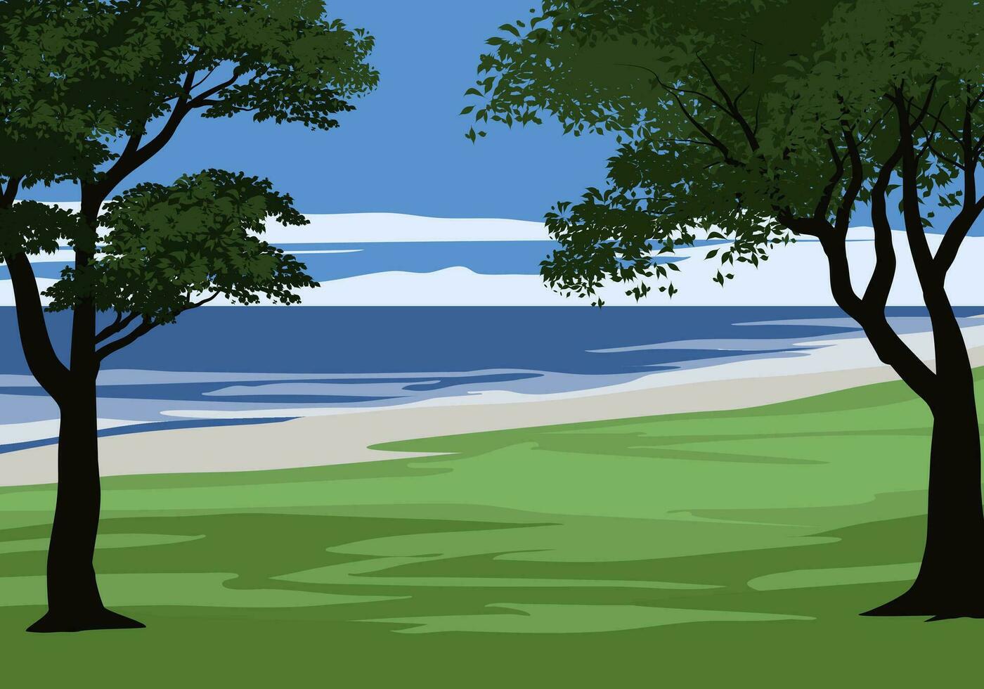 Beach sunny day landscape with trees vector