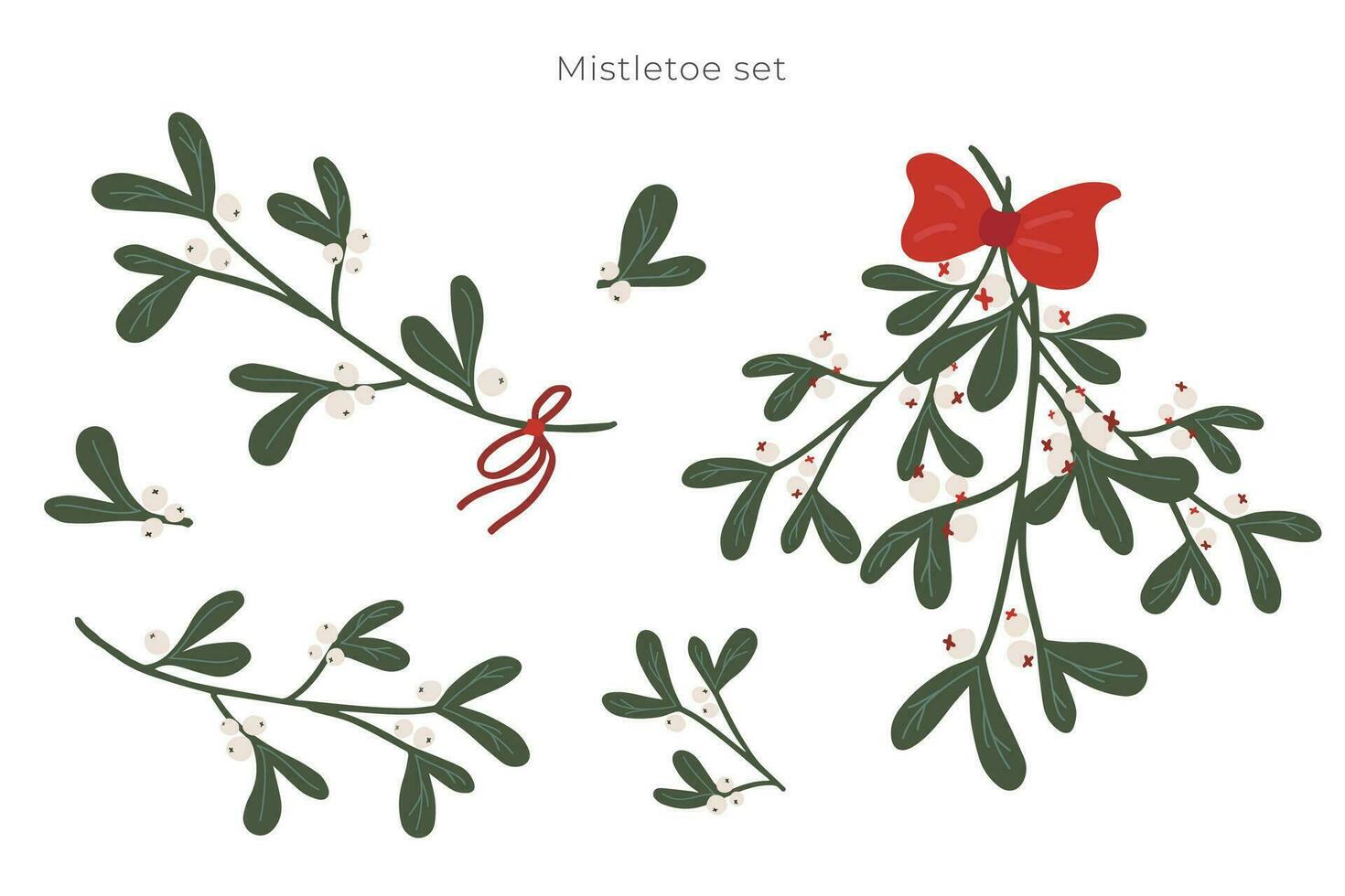 Christmas mistletoe set. Festive bright decorative traditional plant. Hand drawn modern vector isolated clipart