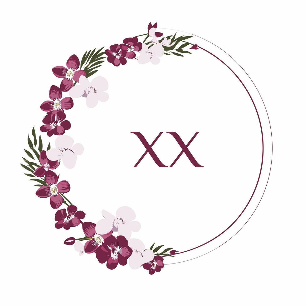 AI generated Personalized floral gifts filled colorful initial logo idea. Aesthetic violets decor. Letters inside circle shape. Graphic design vector