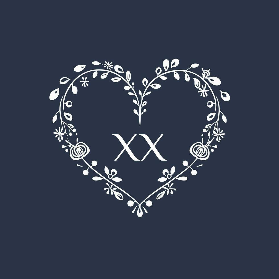 AI generated Dating agency glyph solid initial logo idea. Finding love service. Aesthetic floral wreath design. Letters inside circle shape. Graphic design vector