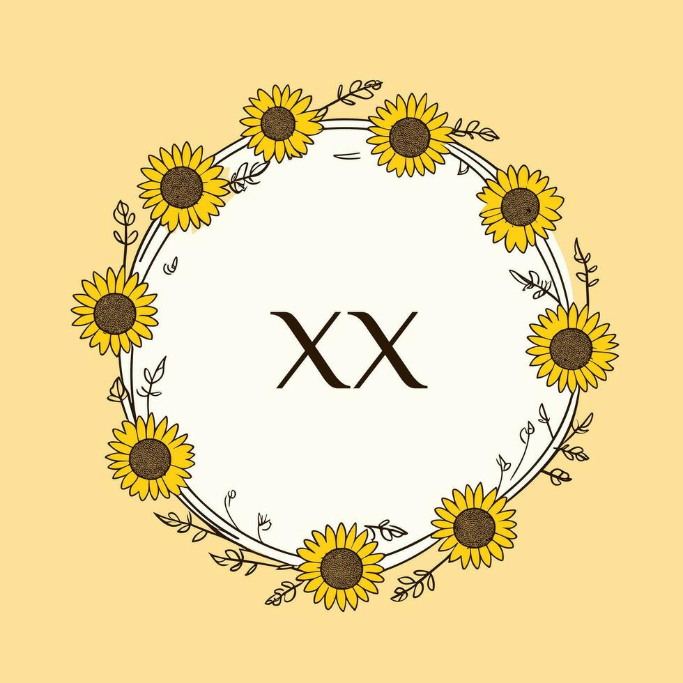 ai generado hecho a mano accesorios creando línea vistoso inicial logo idea. decorativo minimalista girasoles letras dentro circulo forma. gráfico diseño vector