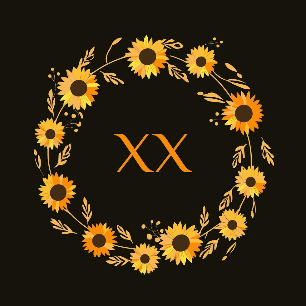 AI generated Thematic farmhouse-style cafe filled colorful initial logo idea. Decorative design element. Dried wildflowers wreath. Letters inside circle shape. Graphic design vector