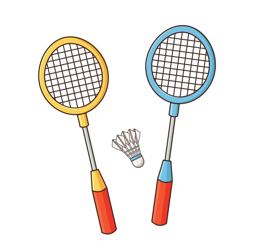 badminton racket and shuttlecock cartoon isolated vector