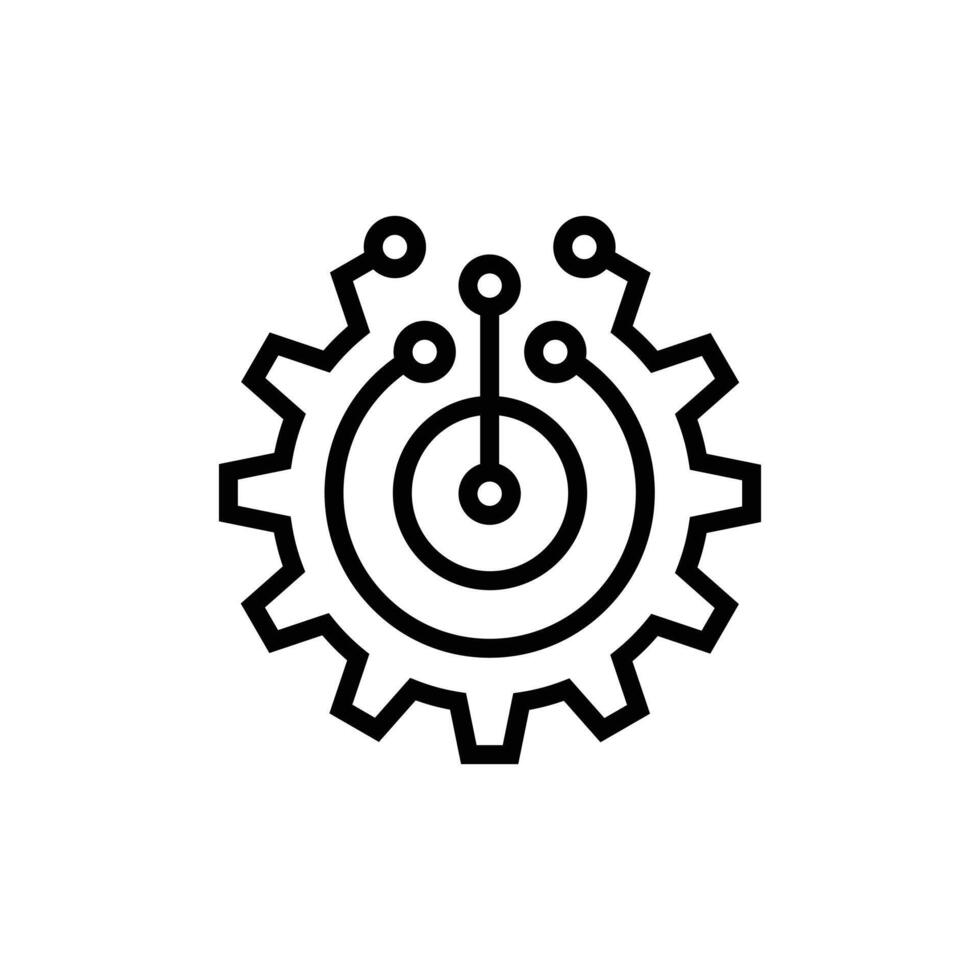 eps10 black Technology gear concept business vector logo template design. Cogwheel mechanic outline sign. Computer network SEO line art icon isolated on white background. Search engine optimization.