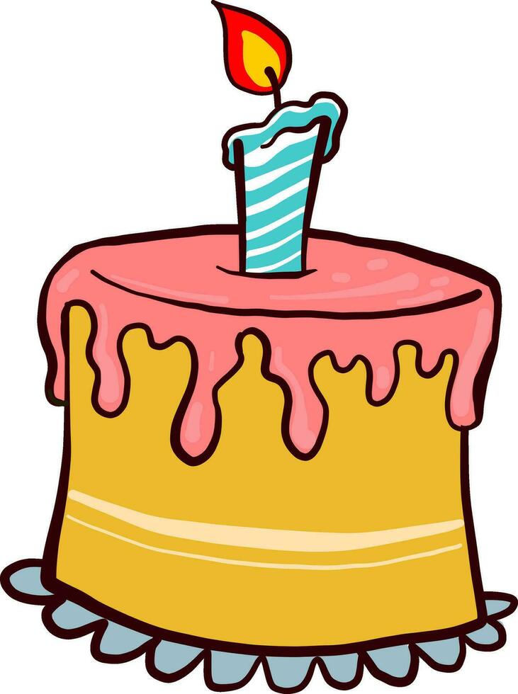 Yellow cake with a candle, illustration, vector on white background