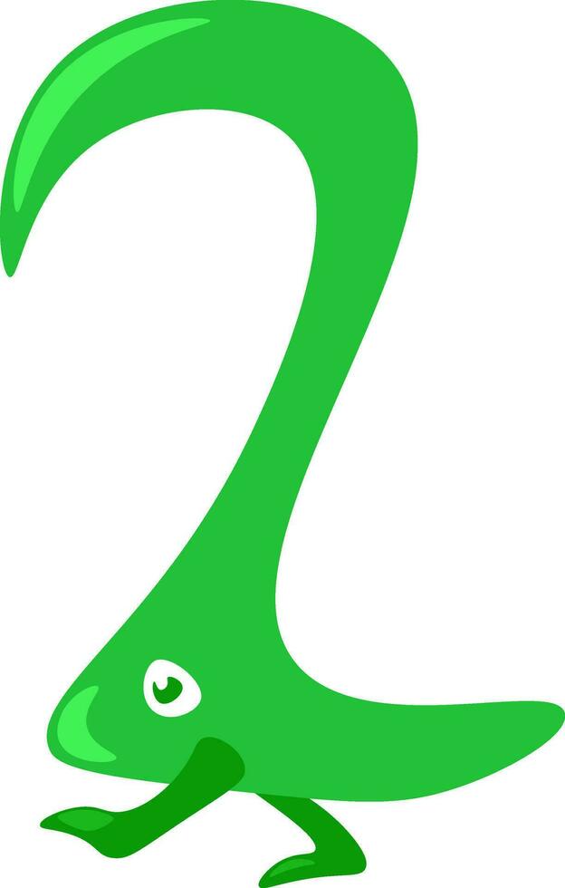 Green animal shaped numerical number two vector or color illustration