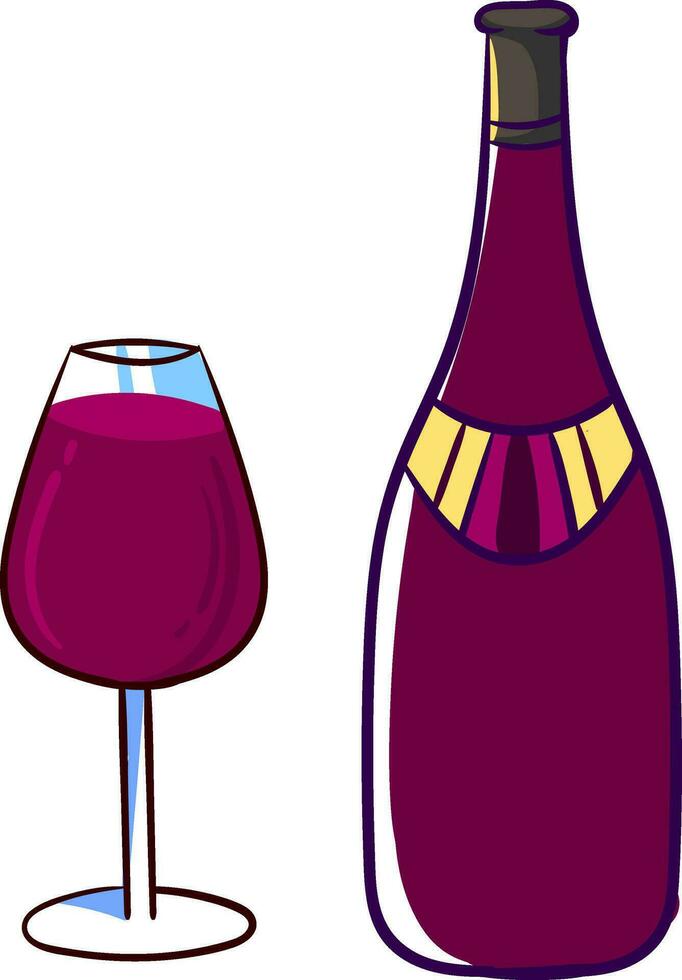 Wine bottle and glass, illustration, vector on white background