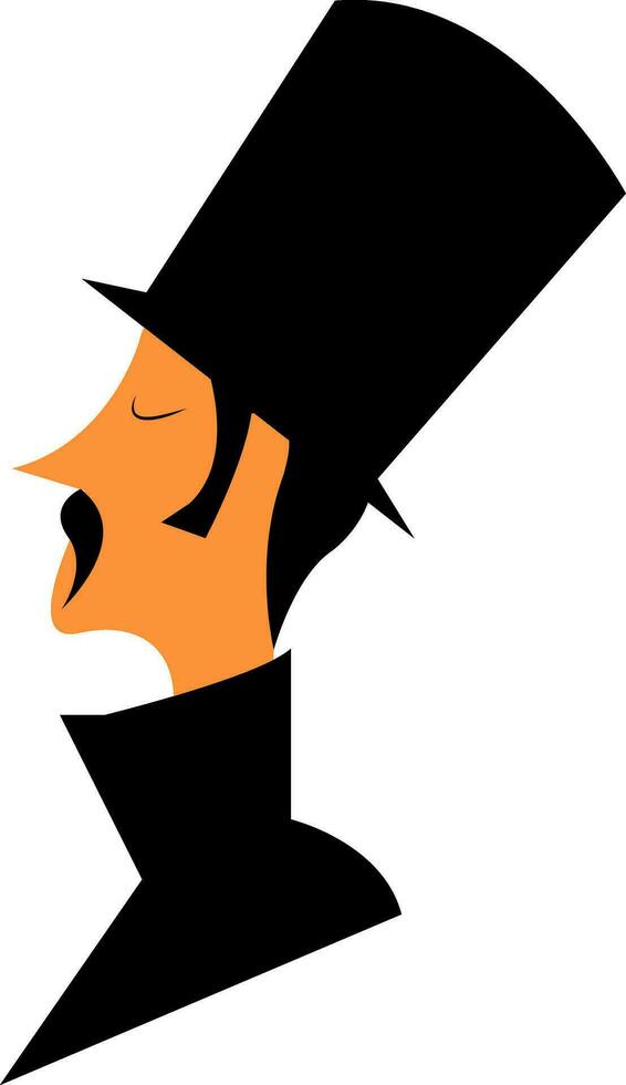 Bigote hombre con largo negro sombrero vector o color ilustración