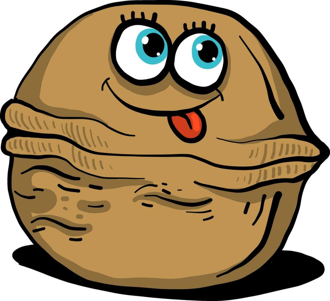 Happy brown walnut, illustration, vector on white background