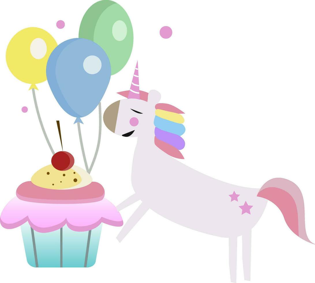 Fantasy birthday party with unicorn vector or color illustration