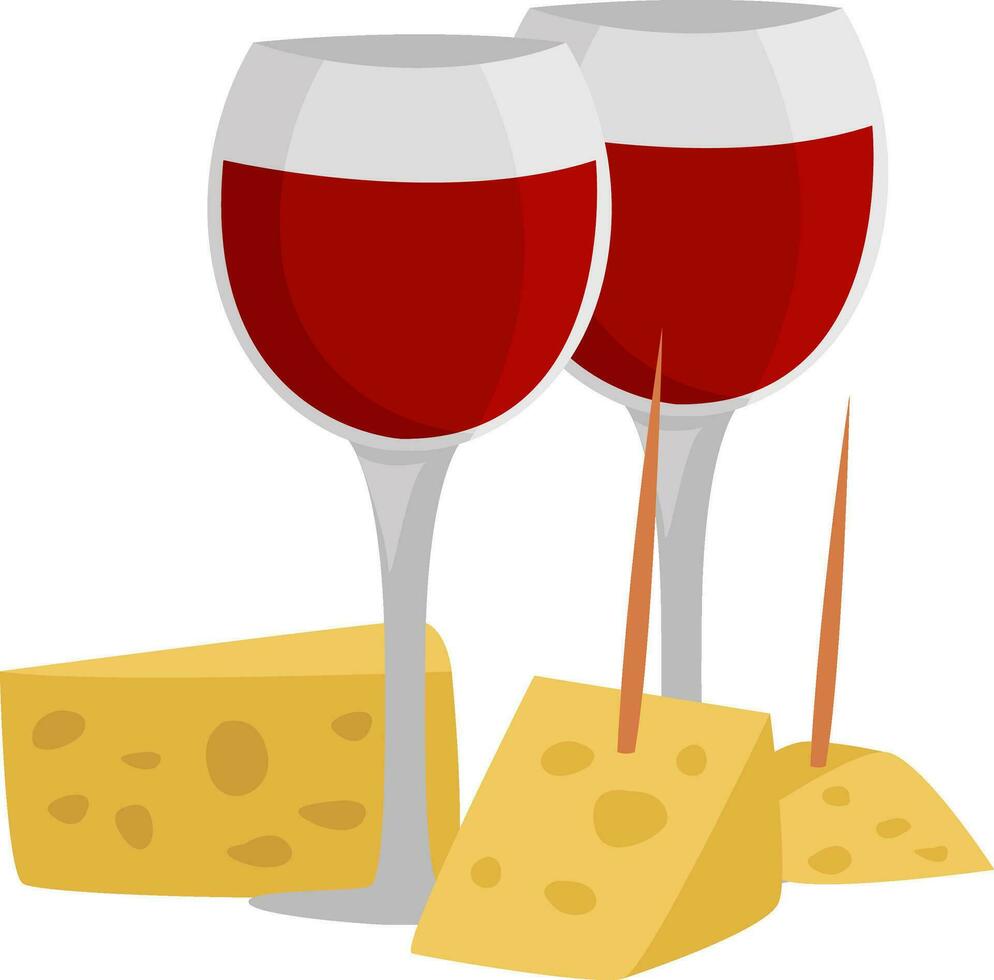 Wine with cheese, illustration, vector on white background