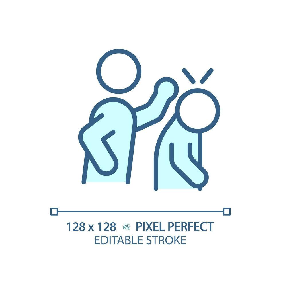 2D pixel perfect editable blue abuse icon, isolated monochromatic vector, thin line illustration representing psychology. vector