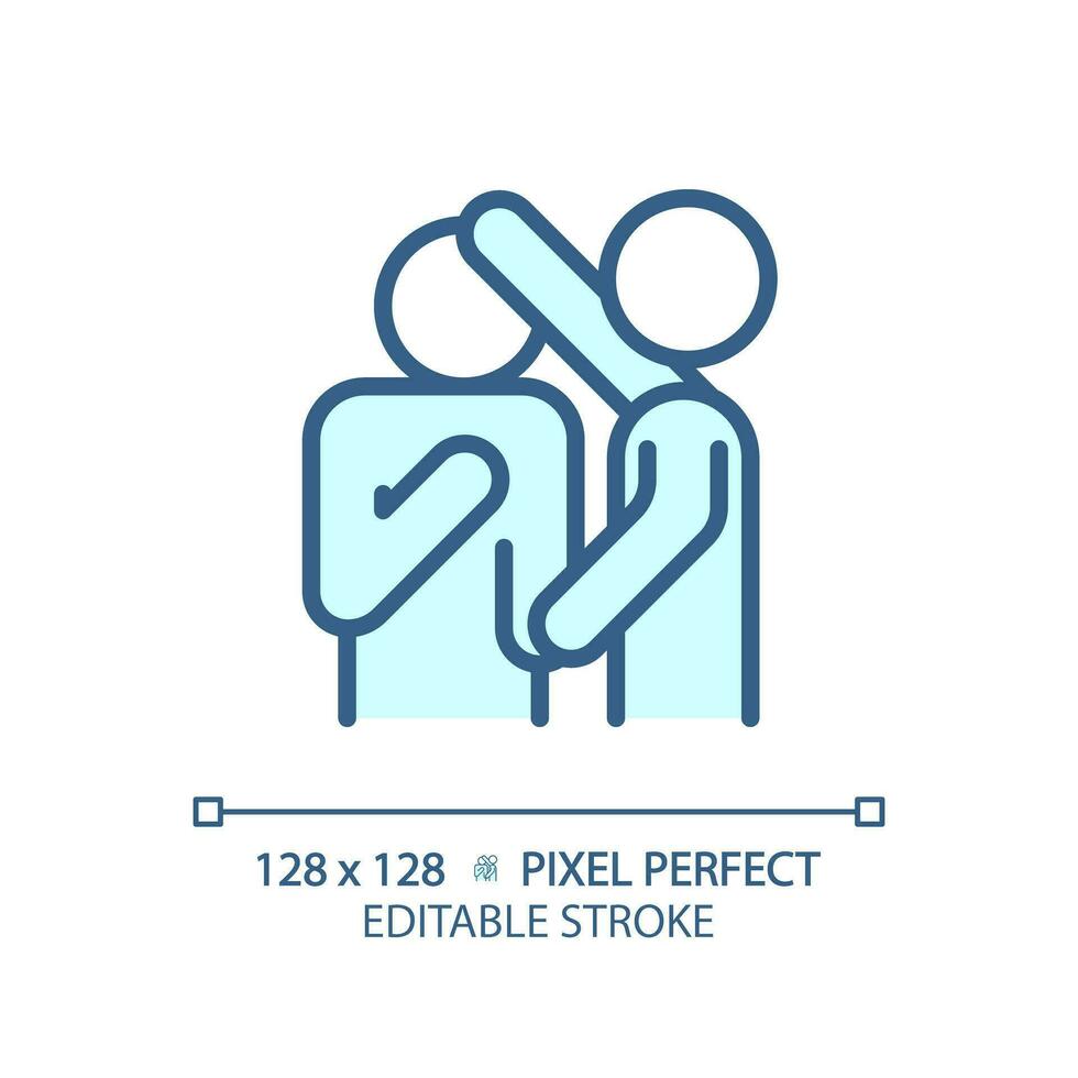 2D pixel perfect editable blue empathy icon, isolated monochromatic vector, thin line illustration representing psychology. vector