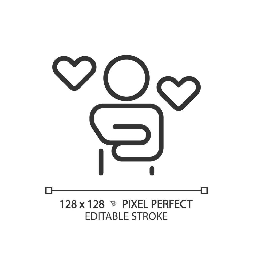 2D pixel perfect editable black self care icon, isolated simple vector, thin line illustration representing psychology. vector