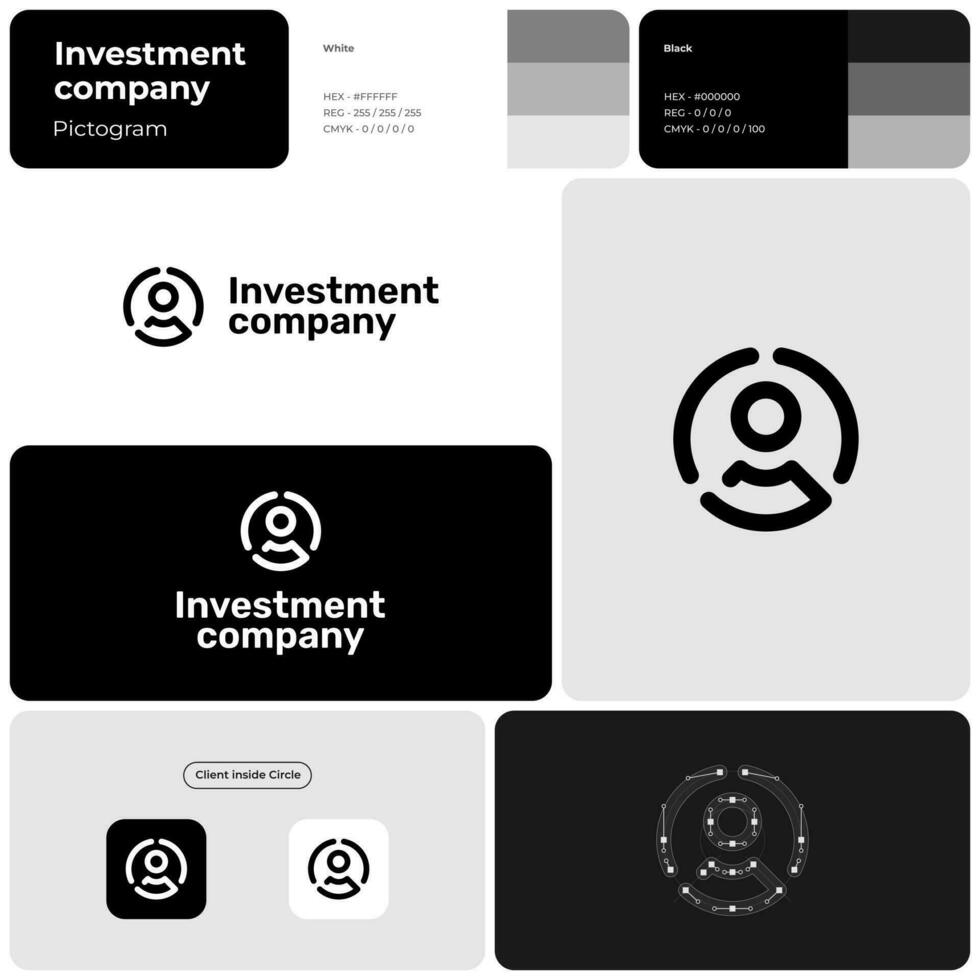 Investment firm monochrome line business logo. User in circle icon. Brand name. Client oriented service business value. Design element. Visual identity. Suitable for app, website vector