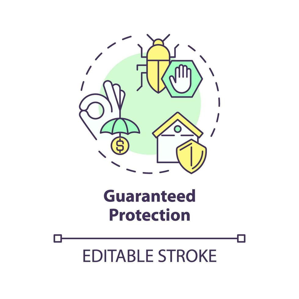 2D editable multicolor guaranteed protection icon, simple isolated vector, integrated pest management thin line illustration. vector