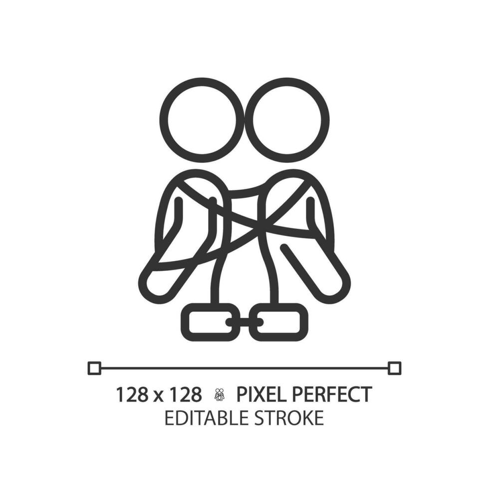 2D pixel perfect editable black codependency icon, isolated simple vector, thin line illustration representing psychology. vector