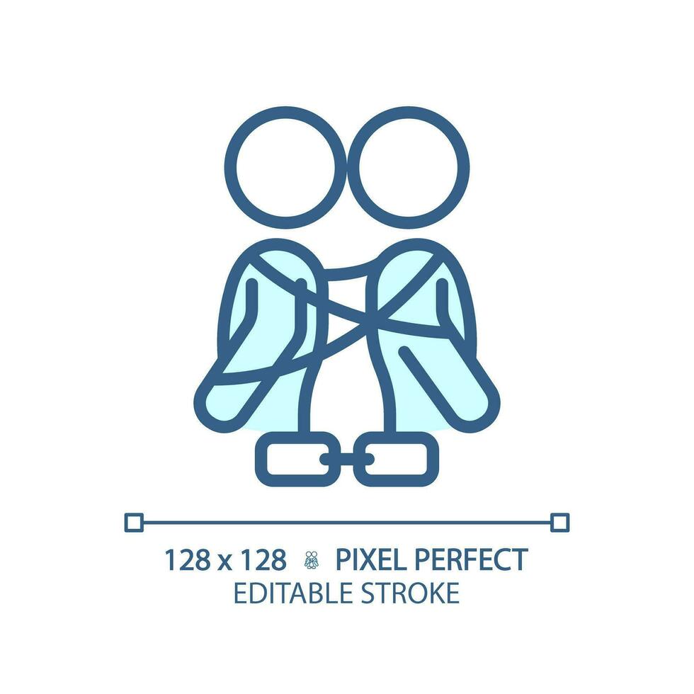 2D pixel perfect editable blue codependency icon, isolated monochromatic vector, thin line illustration representing psychology. vector