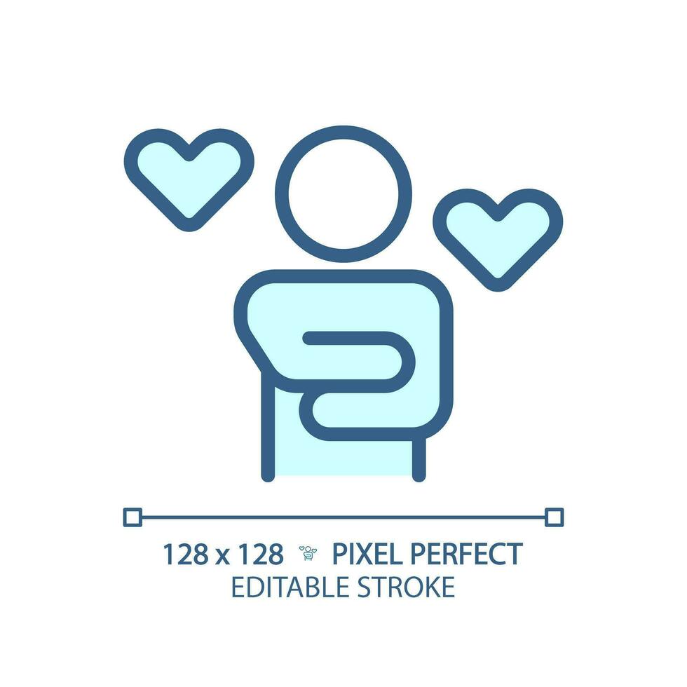 2D pixel perfect editable blue self care icon, isolated monochromatic vector, thin line illustration representing psychology. vector