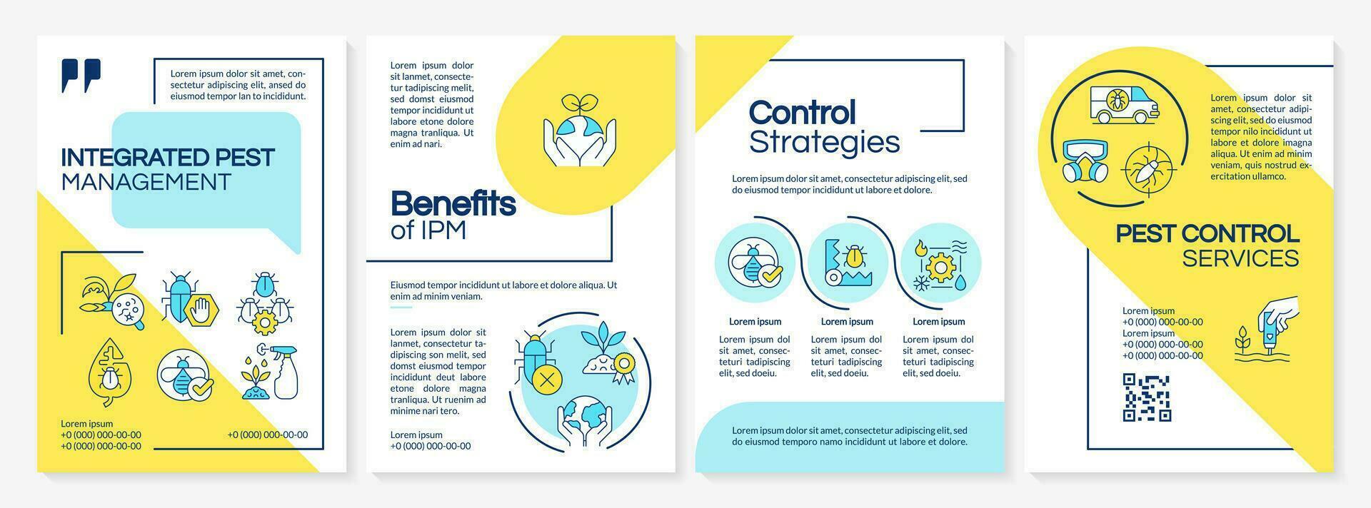 Multicolor integrated pest management brochure template, leaflet design with thin linear icons, 4 vector layouts.