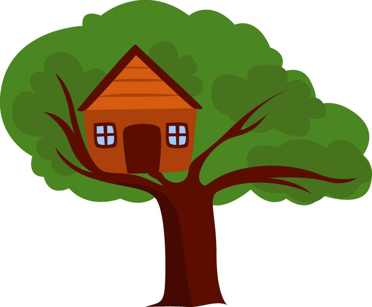 Red tree house, illustration, vector on white background