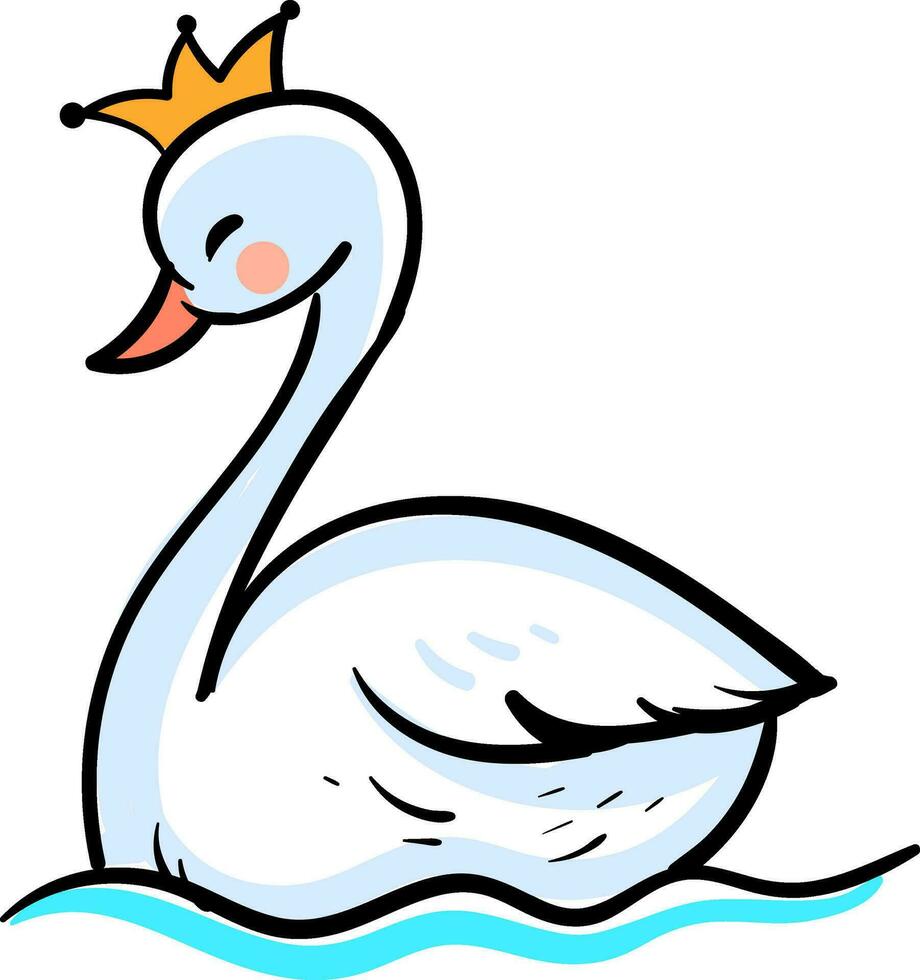 Swan with a crown, illustration, vector on white background