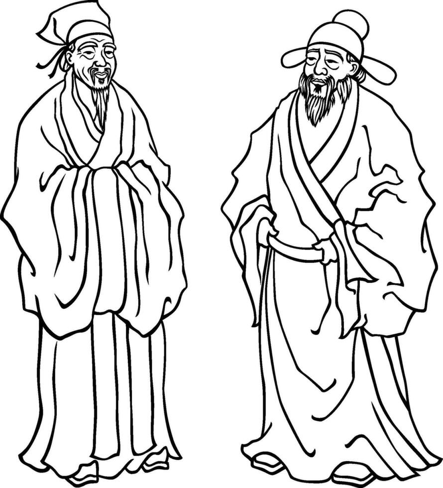 Chinese Elders Line Art vector
