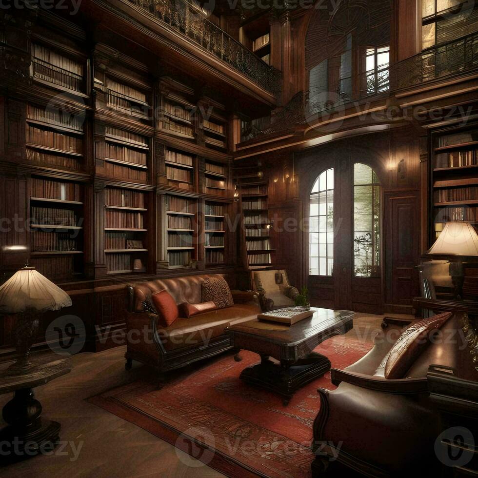 AI generated An opulent victorianstyle library with floortoceiling