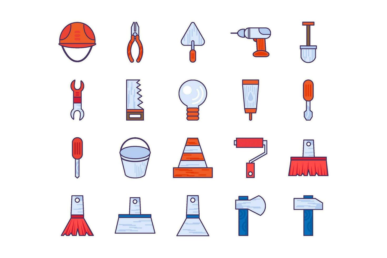 Construction Tools DIY Stroked Icon Set vector