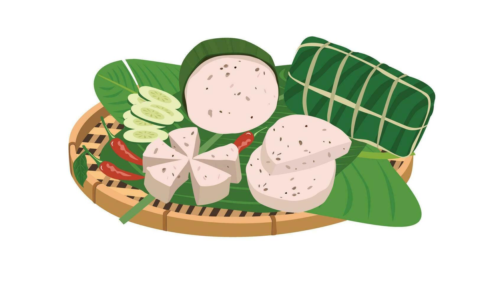 vietnamita Cerdo salchicha vector. apoyarse Cerdo tarta dibujos animados. vietnamita tradicional alimento. vietnamita nuevo año alimento. plano vector en dibujos animados estilo aislado en blanco antecedentes.