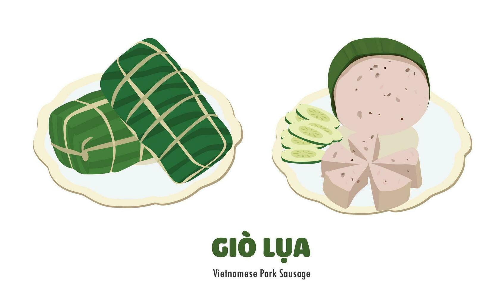 Vietnamese pork sausage vector. Lean pork pie cartoon. Vietnamese traditional food. Vietnamese new year food. Flat vector in cartoon style isolated on white background.