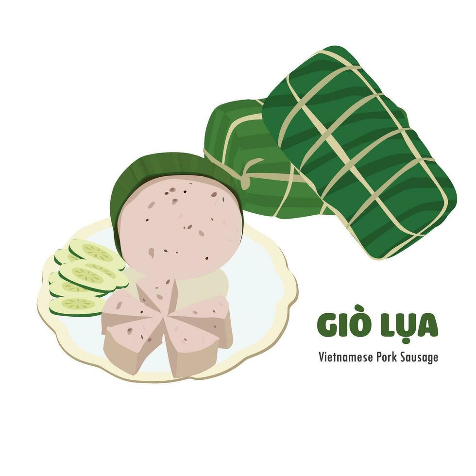 vietnamita Cerdo salchicha vector. apoyarse Cerdo tarta dibujos animados. vietnamita tradicional alimento. vietnamita nuevo año alimento. plano vector en dibujos animados estilo aislado en blanco antecedentes.