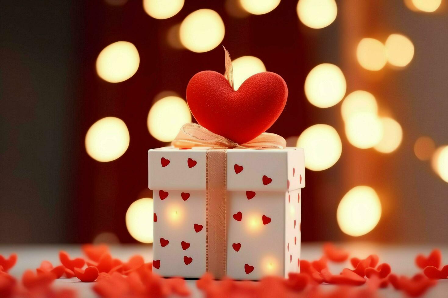 Happy valentine's day concept with red gift box and heart  shaped balloons romantic banner love concept by AI Generated photo